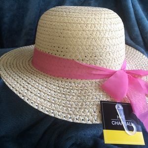 NEW Wide brim sun hat with Pink bow